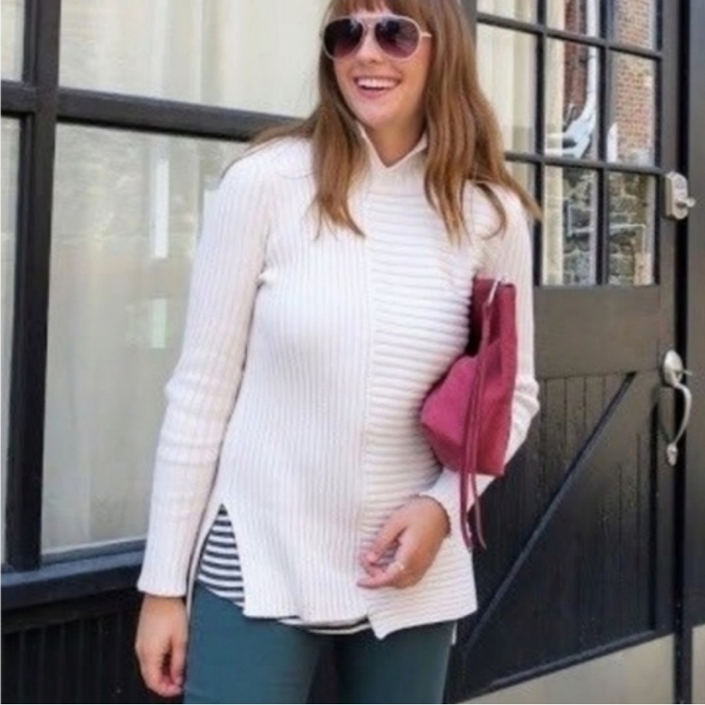 Cabi 3363 Ivory D Ring Split Back Ribbed Sweater Size Small